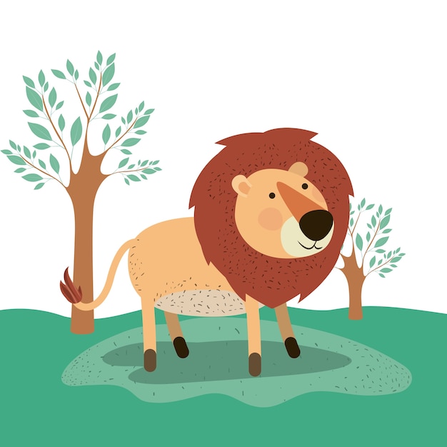 lion animal caricature in forest