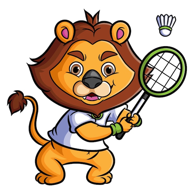 The lion as the professional badminton is hitting with the racket