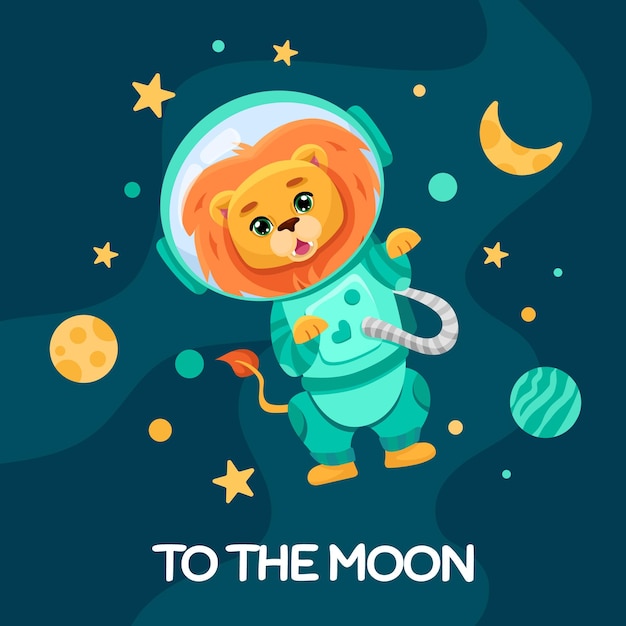 Lion Astronaut in ruimtepak voor verjaardagsfeestje flyer kinderen print textuur en baby shower