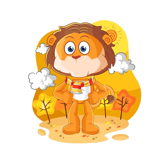 Lion in the autumn cartoon mascot vector