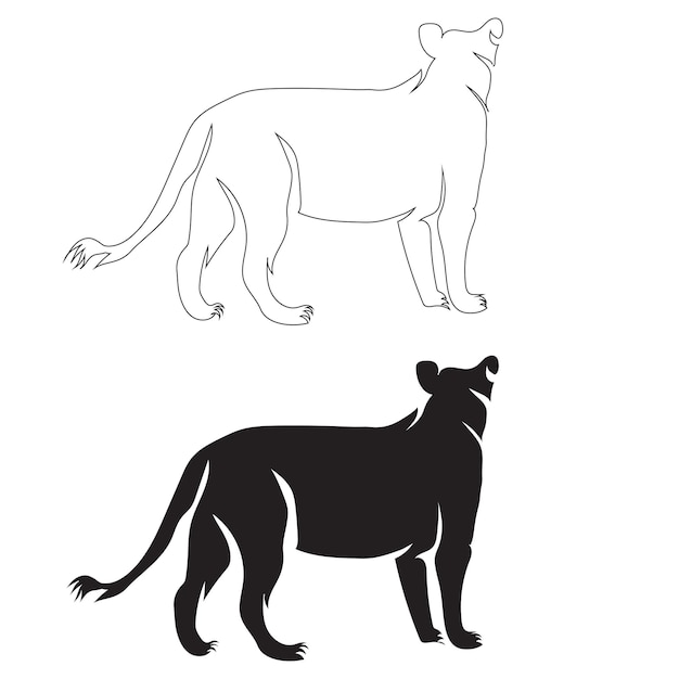 Lion back side line art drawing style, the lion sketch black linear isolated on white background.