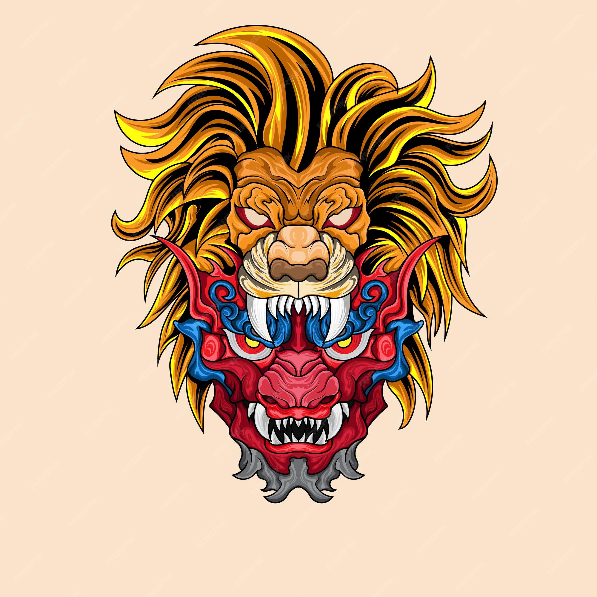 Premium Vector | Lion beast and devil hand drawn colored vector illustrations print logo poster template tattoo idea Premium Vector | Lion beast and devil hand drawn colored vector illustrations print logo poster template tattoo idea