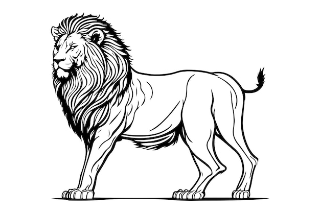 Lion black outline vector on white background