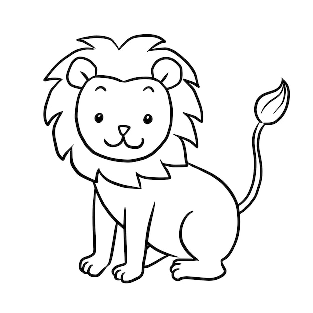 Vettore leone cartone animato animale carino kawaii doodle colorazione pagina disegno