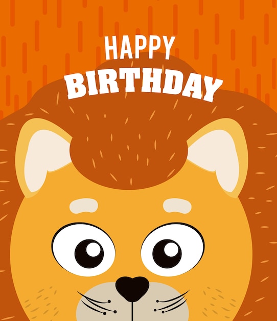 Lion cartoon on happy birthday card