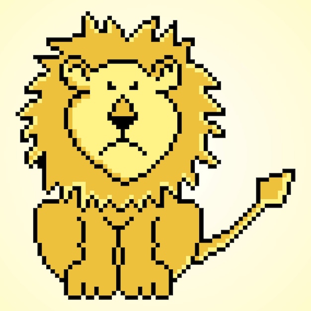 Arte del pixel del fumetto del leone isolata su priorità bassa bianca.
