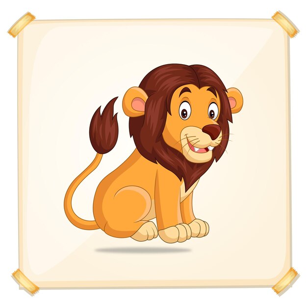 A lion cartoon sitting in front of a frame