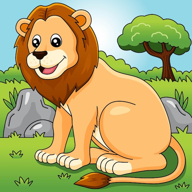 Lion Cartoon Vector Colored Illustration