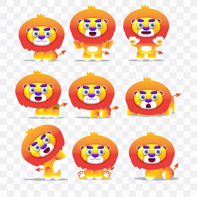 Vector lion cartoon with different poses and expressions.