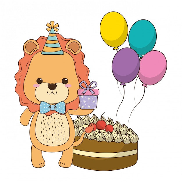 Lion cartoon with happy birthday icon