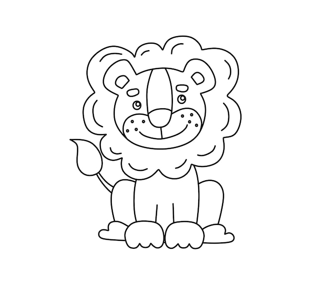 Lion character black and white vector coloring book for kids