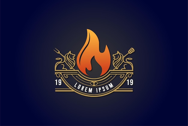 Lion crest met fire flame badge embleem logo ontwerp vector