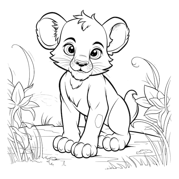 Lion Cub Coloring Page Drawing For Kids