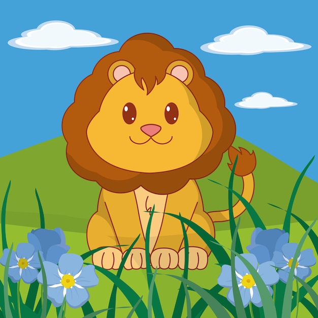 Lion cute animal in landscape 