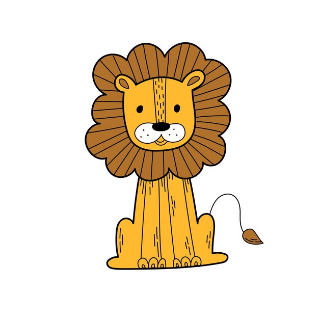 Lion. cute lion. flat vector hand drawn doodle.