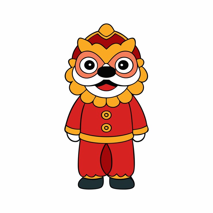 Vector a lion dance character dressed in traditional chinese costume featuring a vibrant lion head