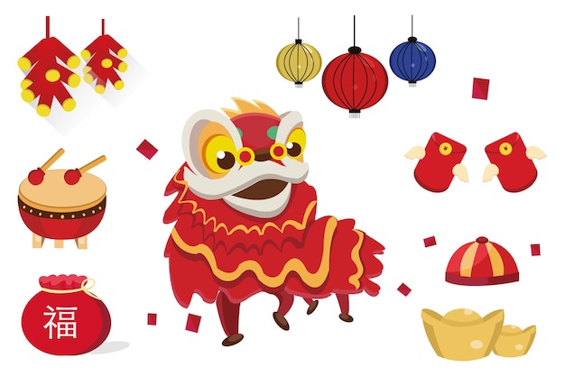 Lion dance illustration flat design