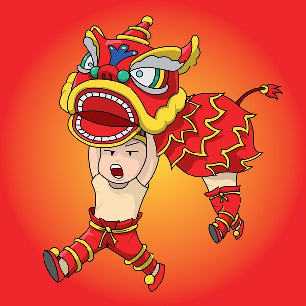 Vector lion dance kid