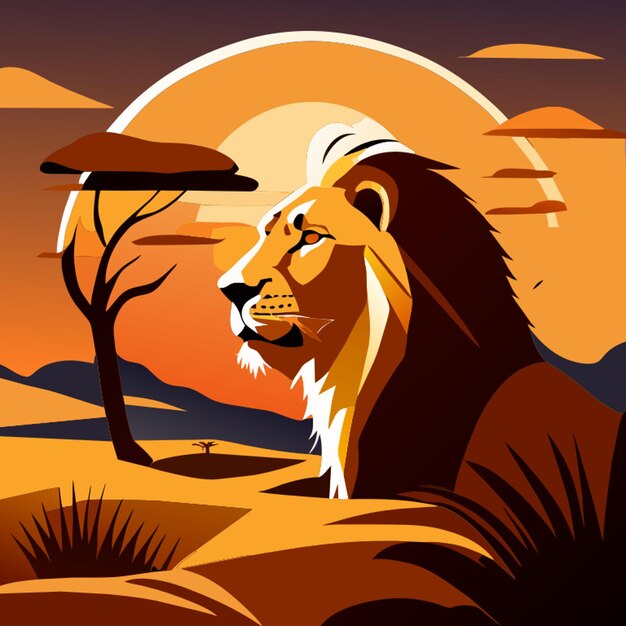 Vector lion at the desert vector illustration