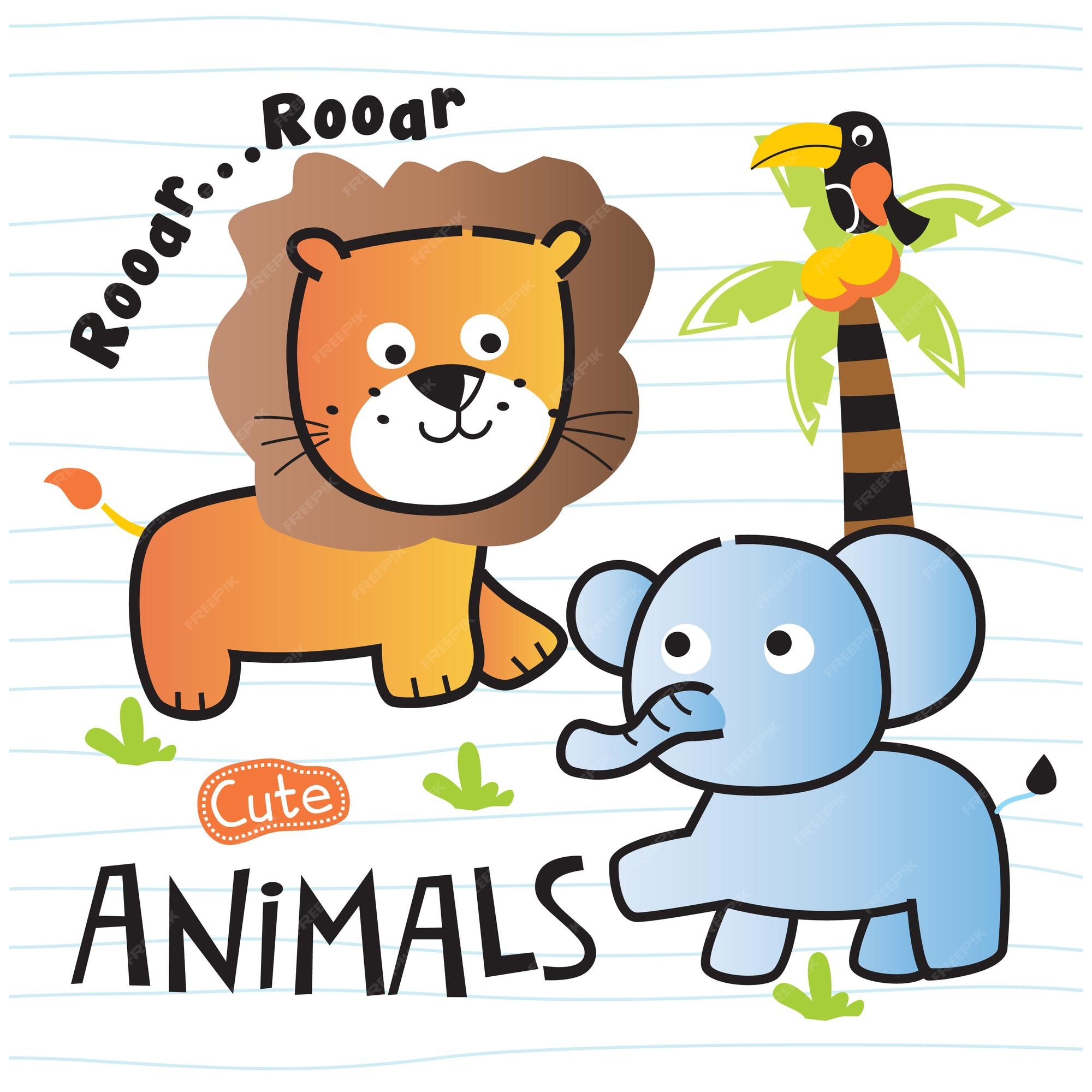 Premium Vector | Lion and elephant in the zoo funny cartoon Premium Vector | Lion and elephant in the zoo funny cartoon