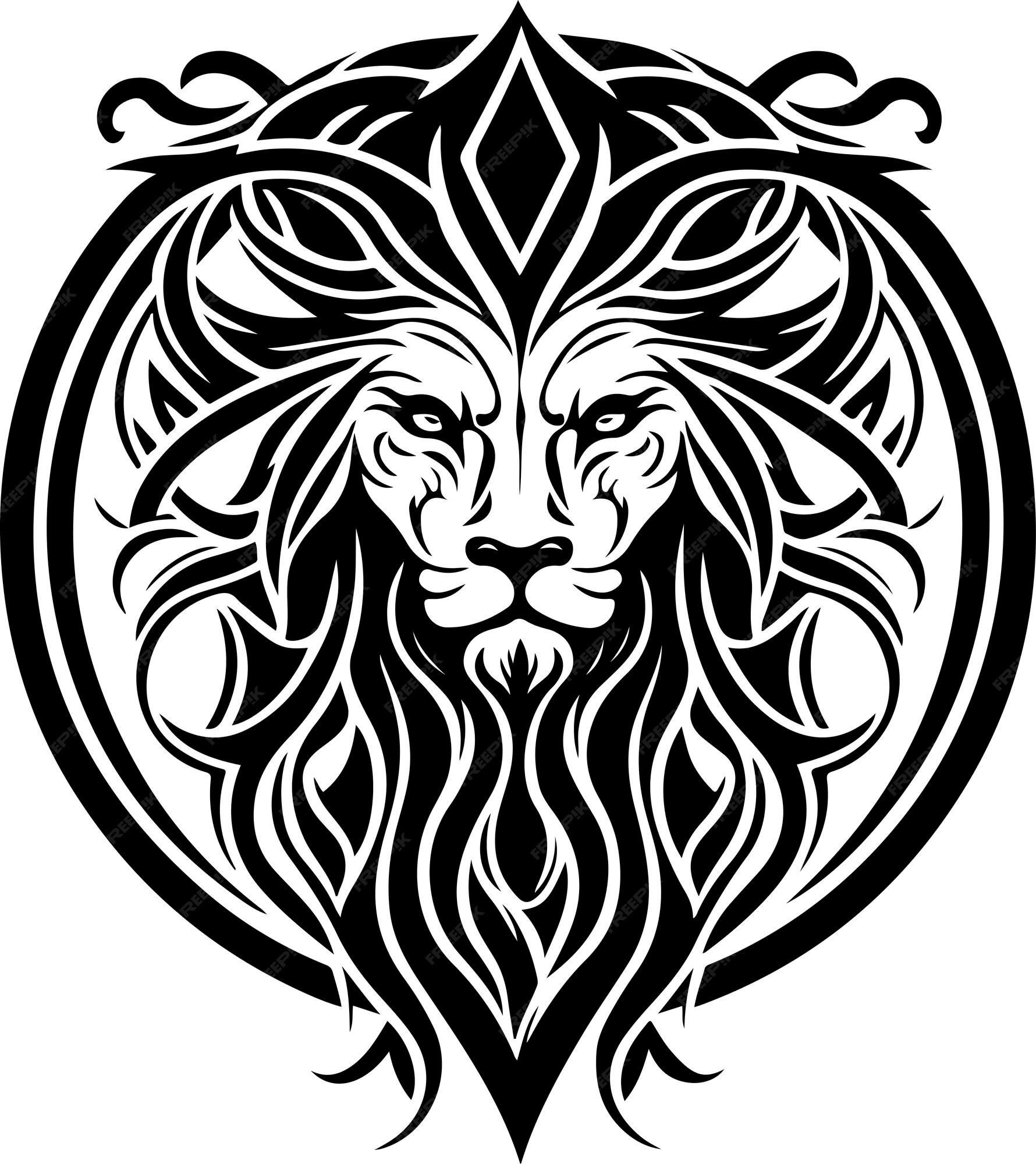 Lion And Symmetric Tribals Stock Photo, Picture and Royalty Free Image.  Image 14096850.