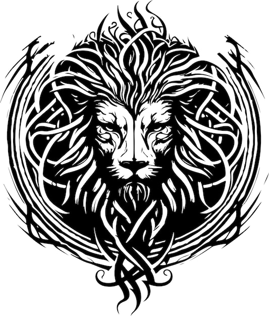 Lion And Symmetric Tribals Stock Photo, Picture and Royalty Free Image.  Image 14096850.