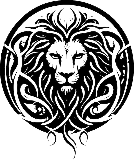 Lion ethnic graphic style with celtic ornaments and patterned mane. Vector illustration.