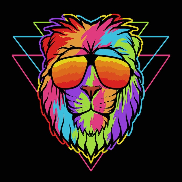 Lion eyeglasses colorful illustration