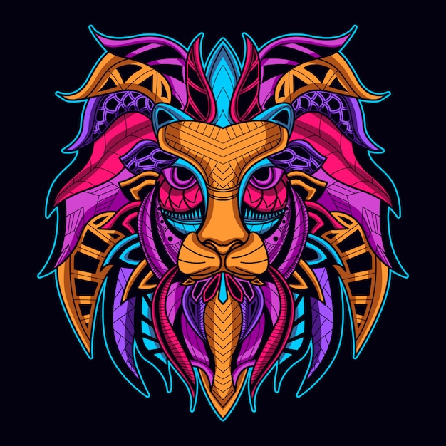 lion face in neon color