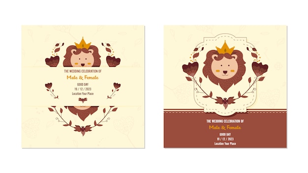 Vector lion floral cute trouwen kaart