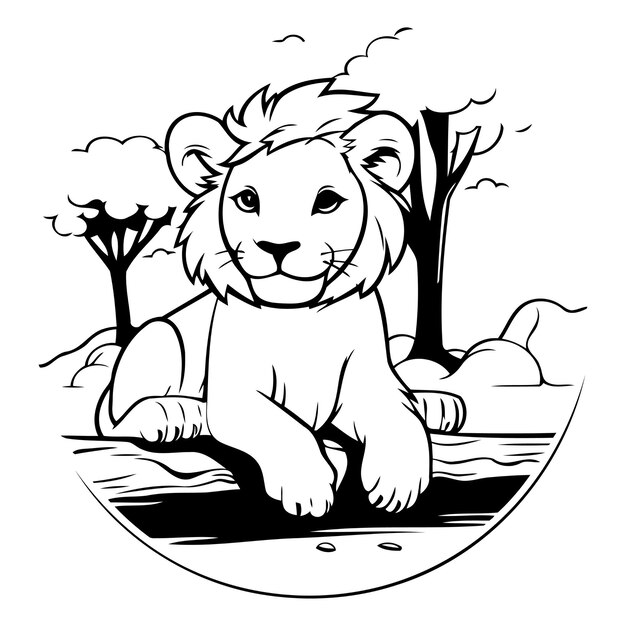 Vector lion in the forest vector illustration of a wild animal