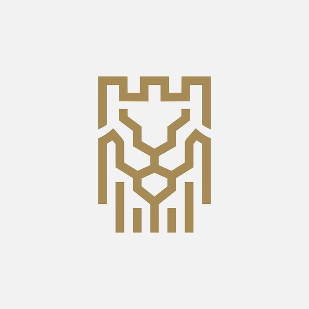 Lion Fortress Castle Shield Protection Security Gold Logo Vector Icon Illustration