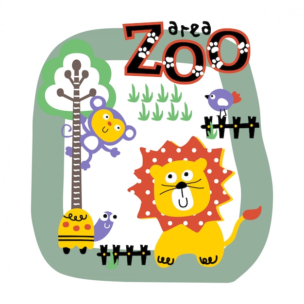 lion and friend in the zoo funny animal cartoon, illustration