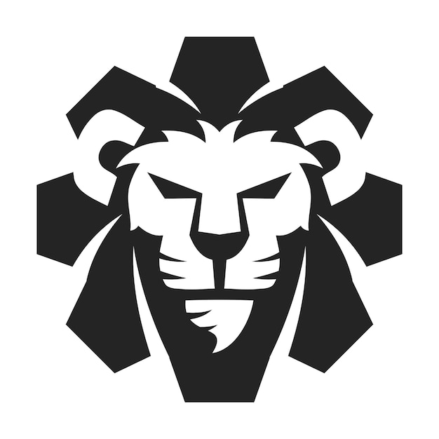 Template di lion gear iconica di identità di marca isolata abstract vettore grafico