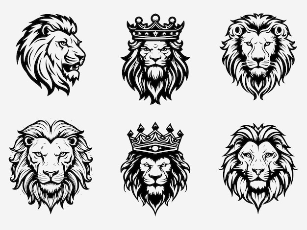 lion hand drawn logo design illustration set