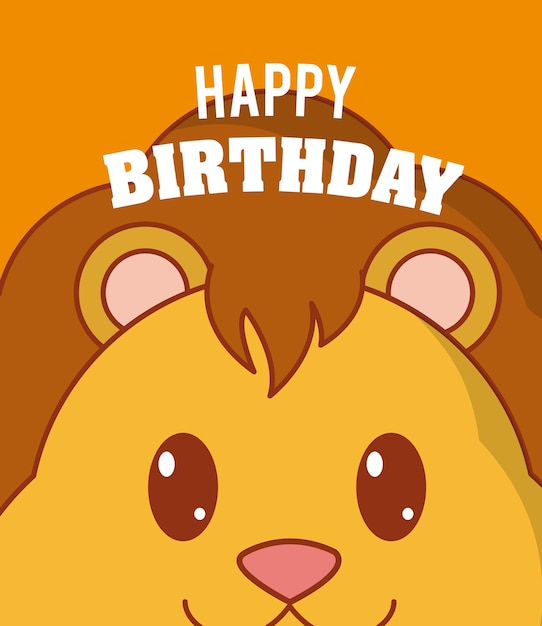 lion happy birthday cute card 