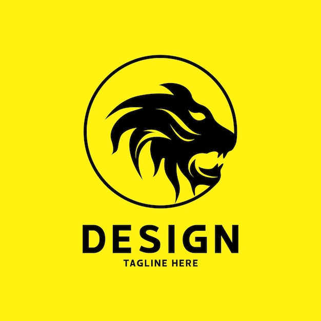 Lion head animal silhouette symbol logo design