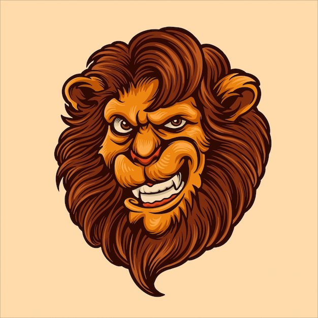 Lion head cartoon character illustration
