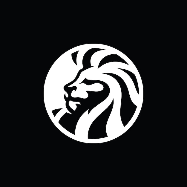 Lion head in a circle emblem logo design Lion head vector illustration on dark background