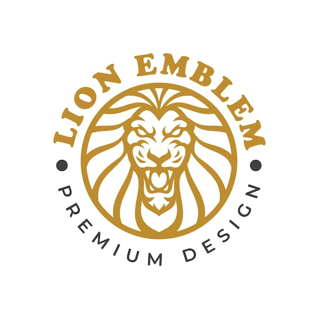 Lion head and circle emblem logo illustration