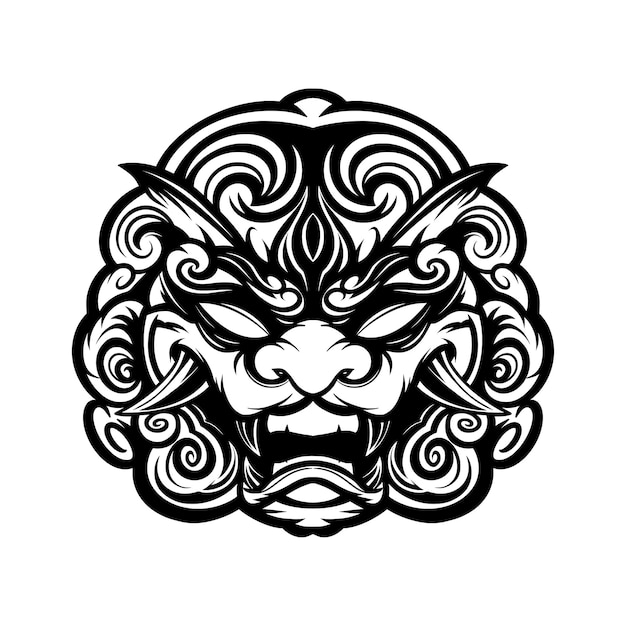 Vector lion head dragon head tattoo designhand drawn