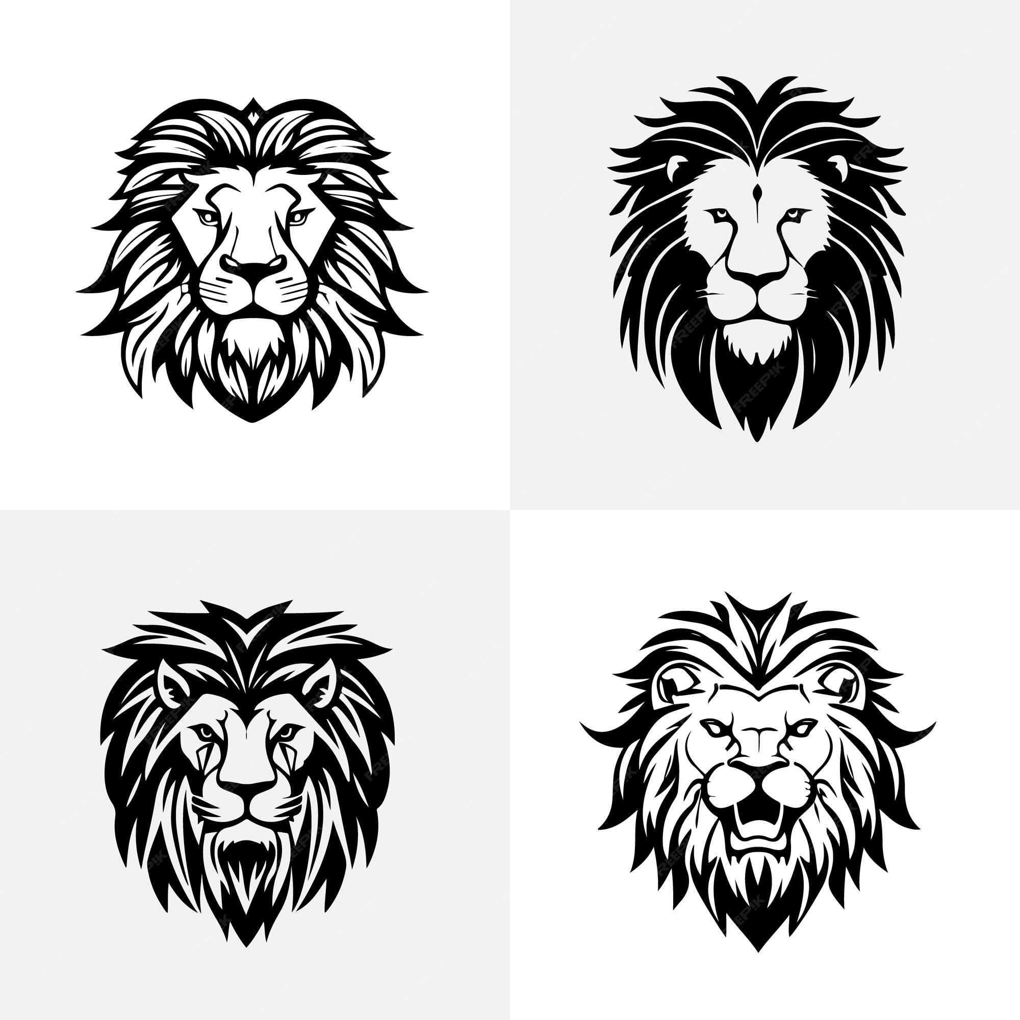 Premium Vector | Lion head face logo set silhouette black icon tattoo mascot hand drawn lion king silhouette animal Premium Vector | Lion head face logo set silhouette black icon tattoo mascot hand drawn lion king silhouette animal