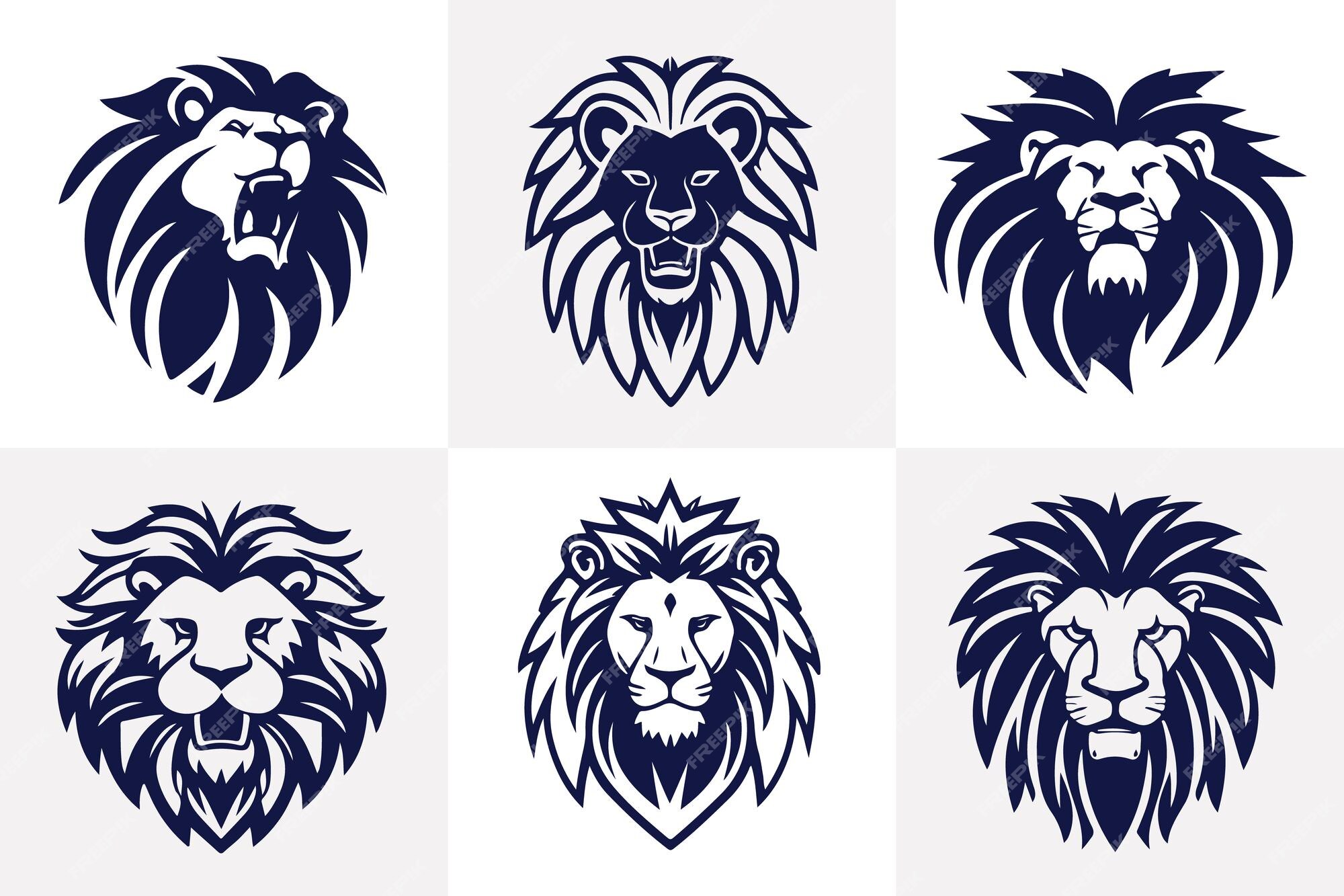 Premium Vector | Lion Head Face Logo Set Silhouette Black Icon Tattoo  Mascot Hand Drawn Lion King Silhouette Animal