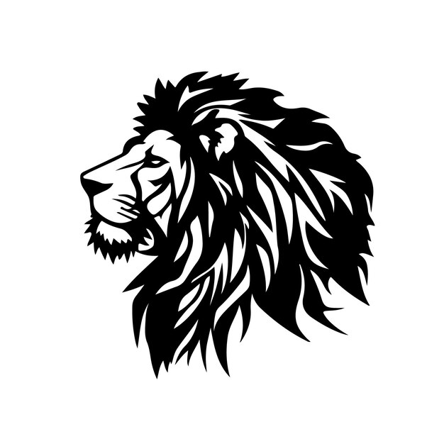 Lion head face logo silhouette black icon tattoo mascot hand drawn lion king silhouette animal