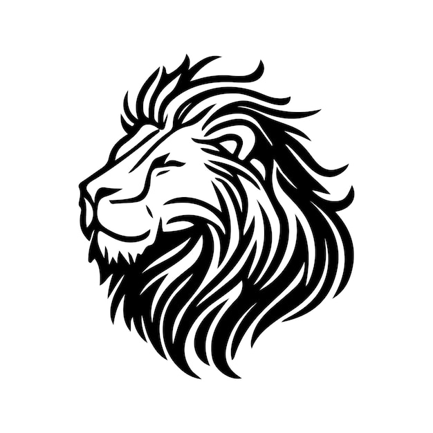 Lion head face logo silhouette black icon tattoo mascot hand drawn lion king silhouette animal