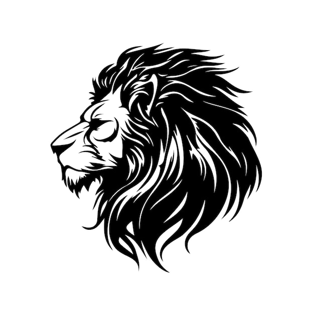 Lion head face logo silhouette black icon tattoo mascot hand drawn lion king silhouette animal