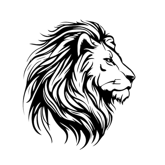 Vector lion head face logo silhouette black icon tattoo mascot hand drawn lion king silhouette animal