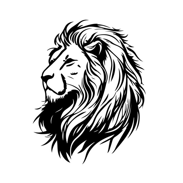 Lion head face logo silhouette black icon tattoo mascot hand drawn lion king silhouette animal