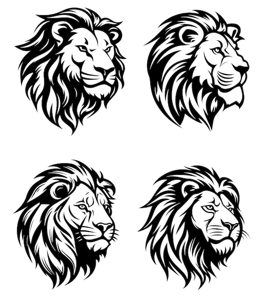lion head face tattoo style vector illustrations pack