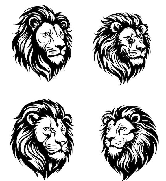 lion head face tattoo style vector illustrations pack